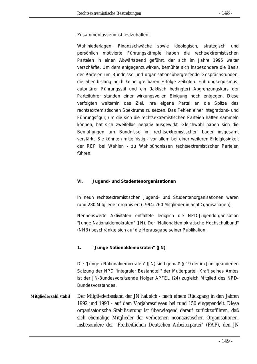Seite 148 des Verfassungsschutzbericht 1995 Bund