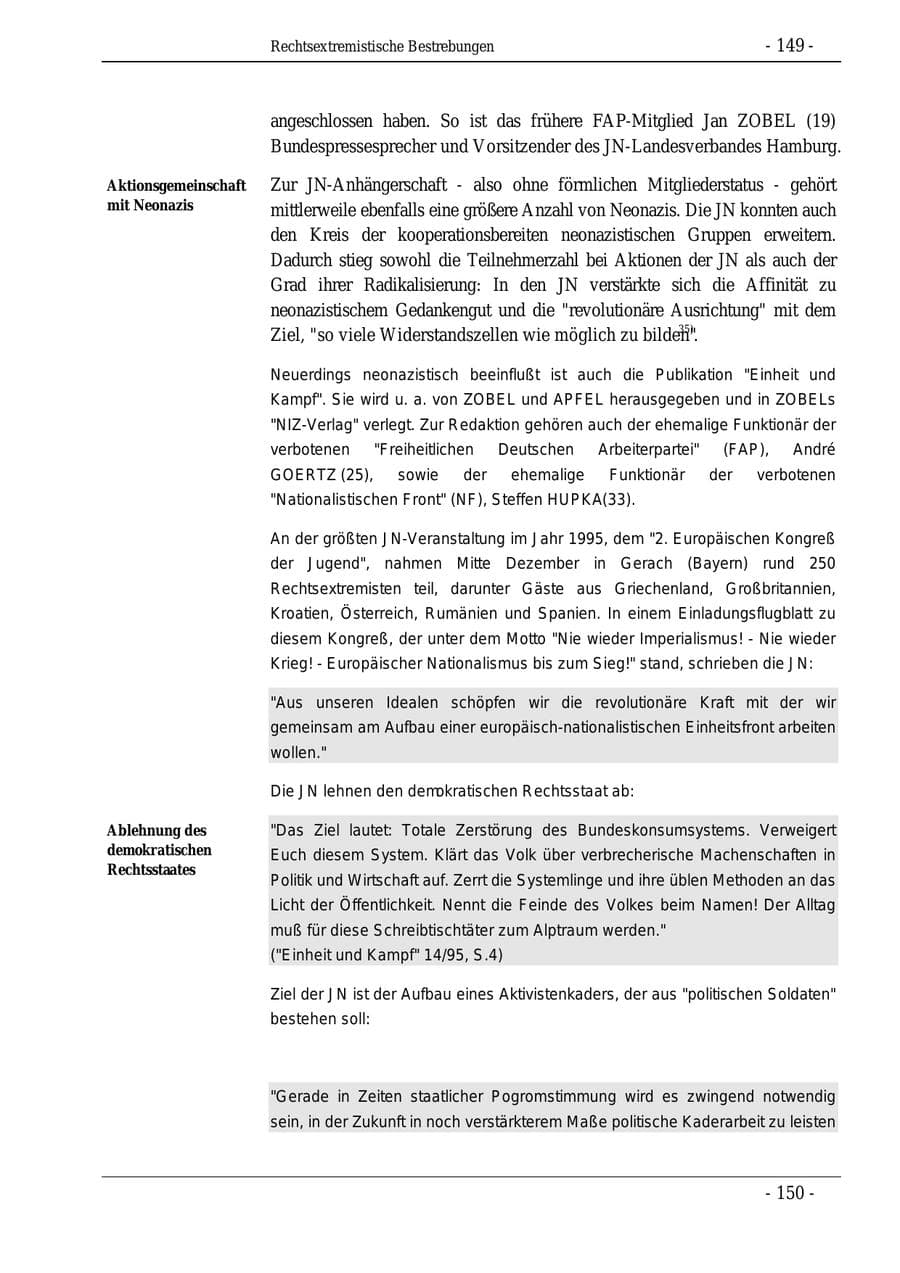 Seite 149 des Verfassungsschutzbericht 1995 Bund