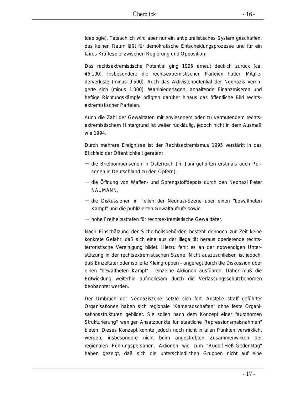 Seite 16 des Verfassungsschutzbericht 1995 Bund