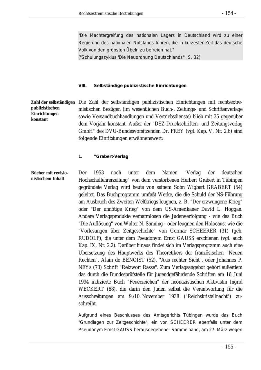 Seite 154 des Verfassungsschutzbericht 1995 Bund