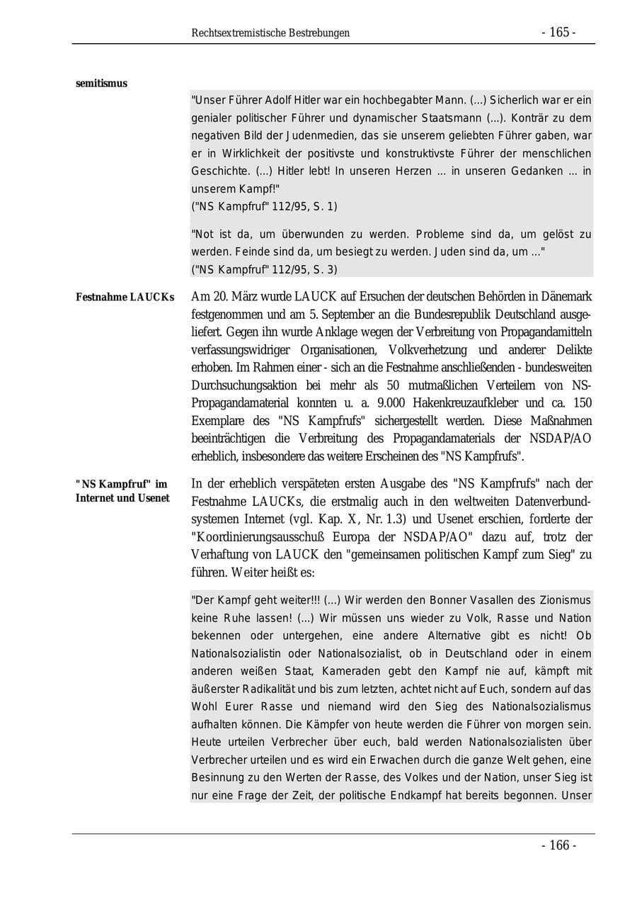 Seite 165 des Verfassungsschutzbericht 1995 Bund