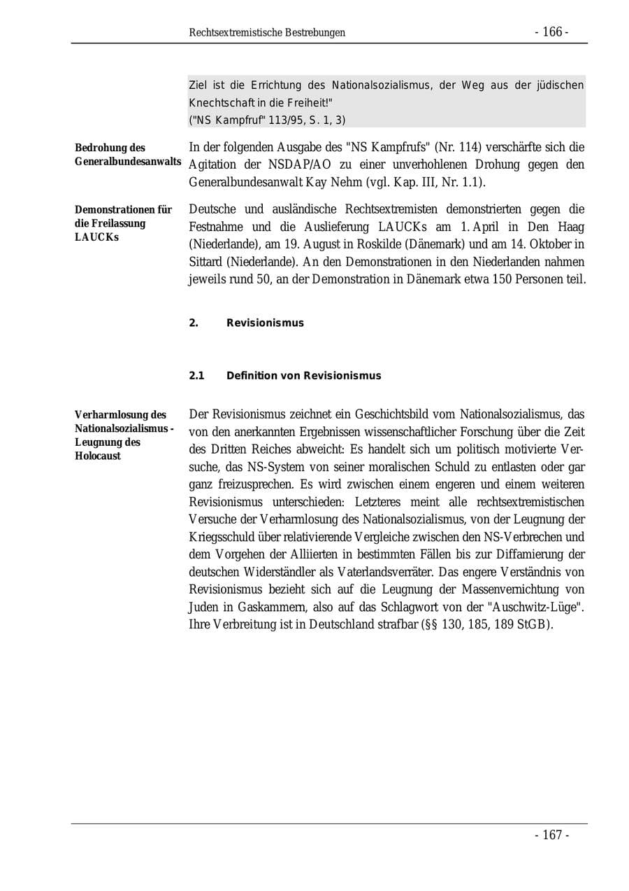 Seite 166 des Verfassungsschutzbericht 1995 Bund