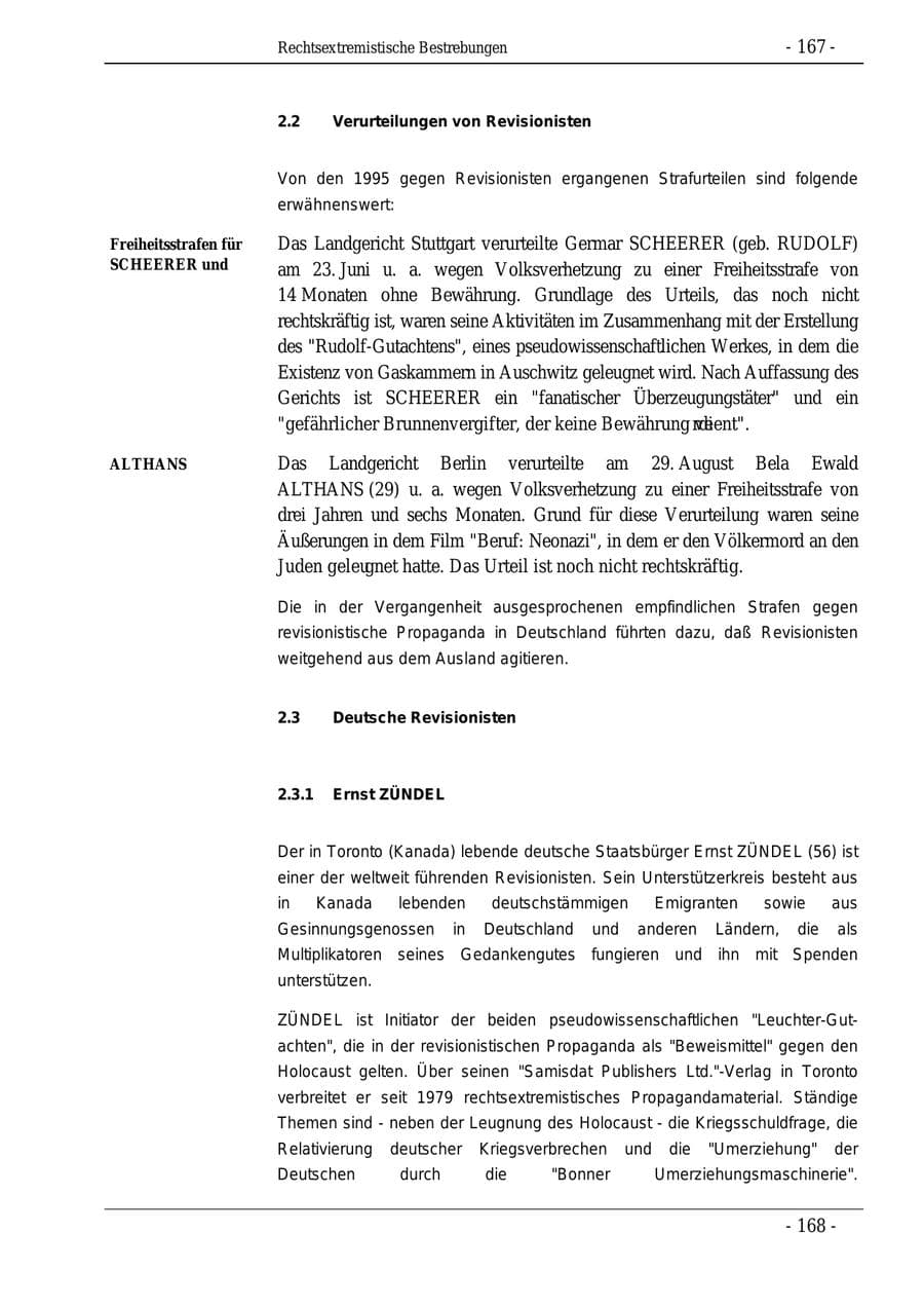 Seite 167 des Verfassungsschutzbericht 1995 Bund