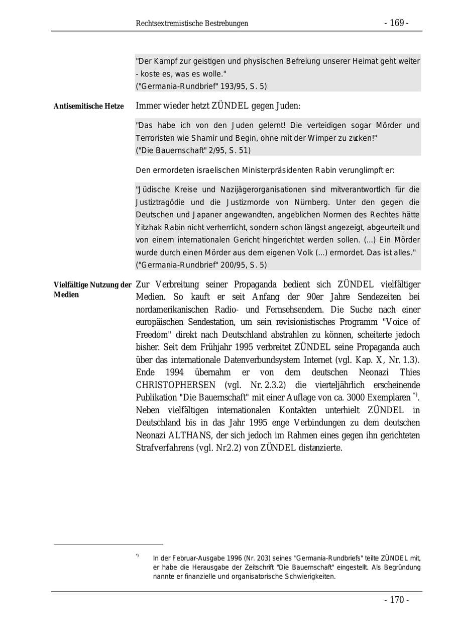 Seite 169 des Verfassungsschutzbericht 1995 Bund