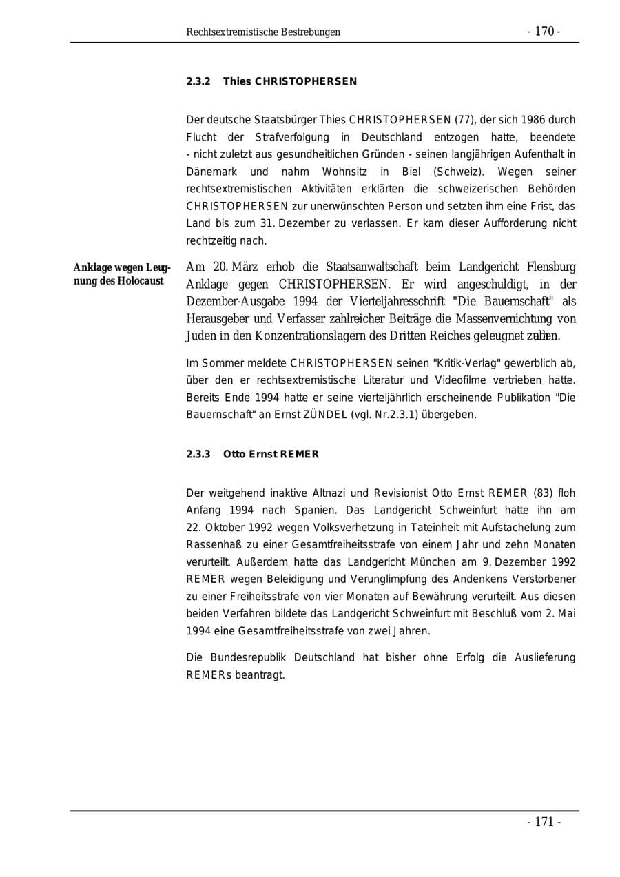 Seite 170 des Verfassungsschutzbericht 1995 Bund