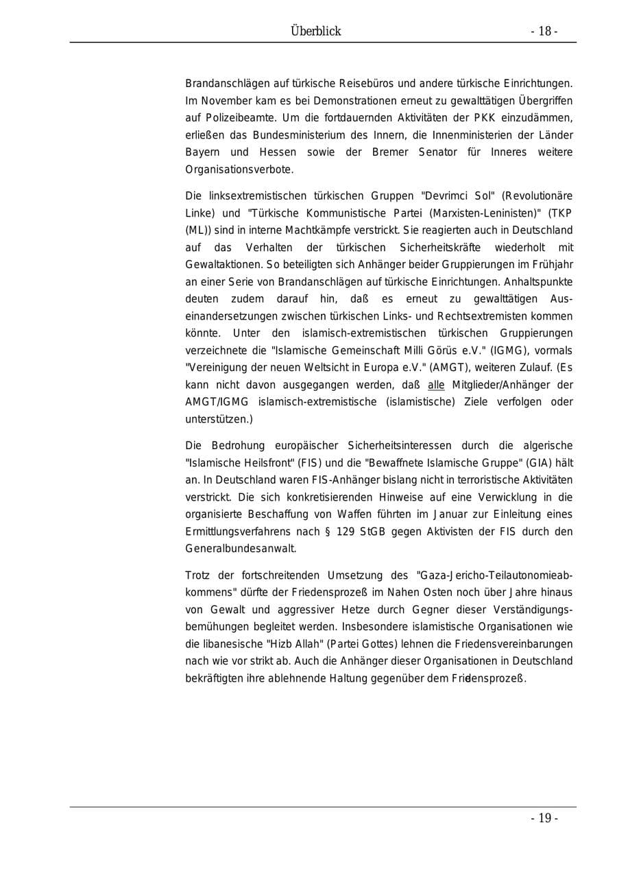 Seite 18 des Verfassungsschutzbericht 1995 Bund