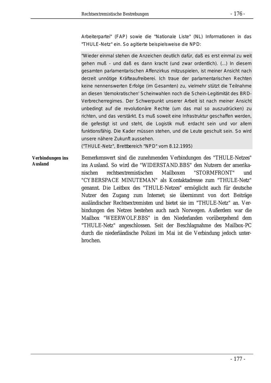 Seite 176 des Verfassungsschutzbericht 1995 Bund