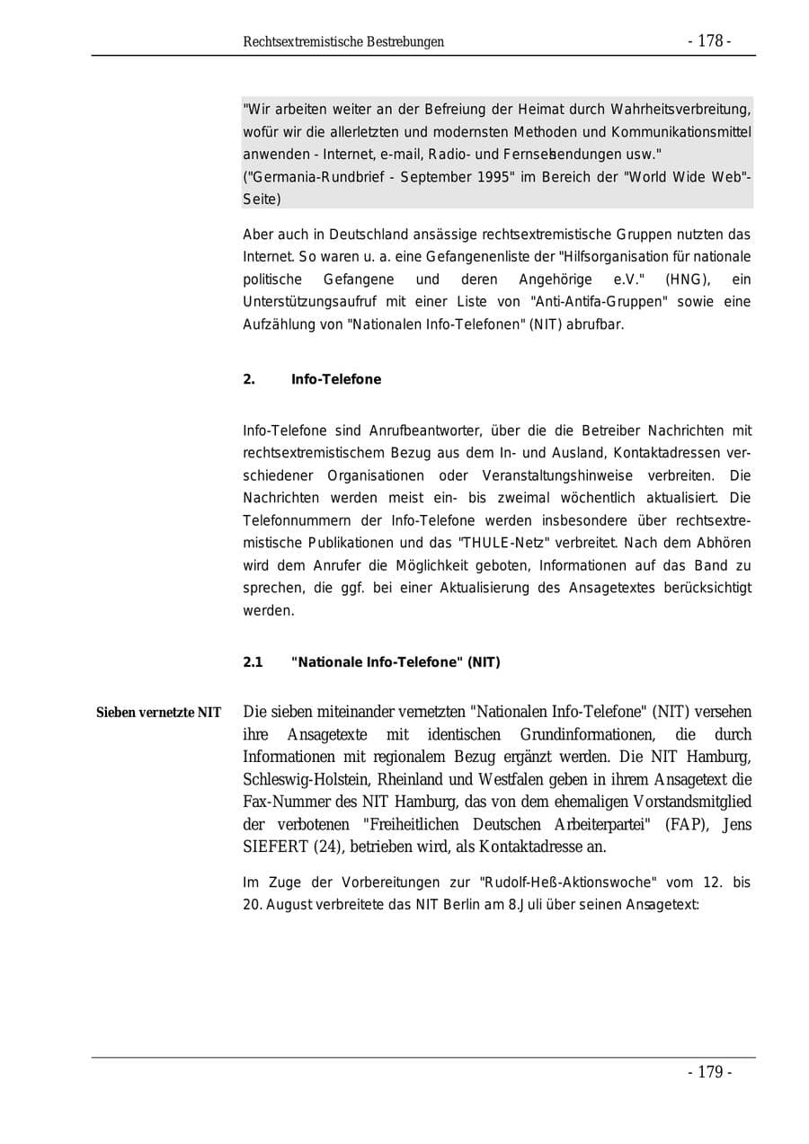 Seite 178 des Verfassungsschutzbericht 1995 Bund