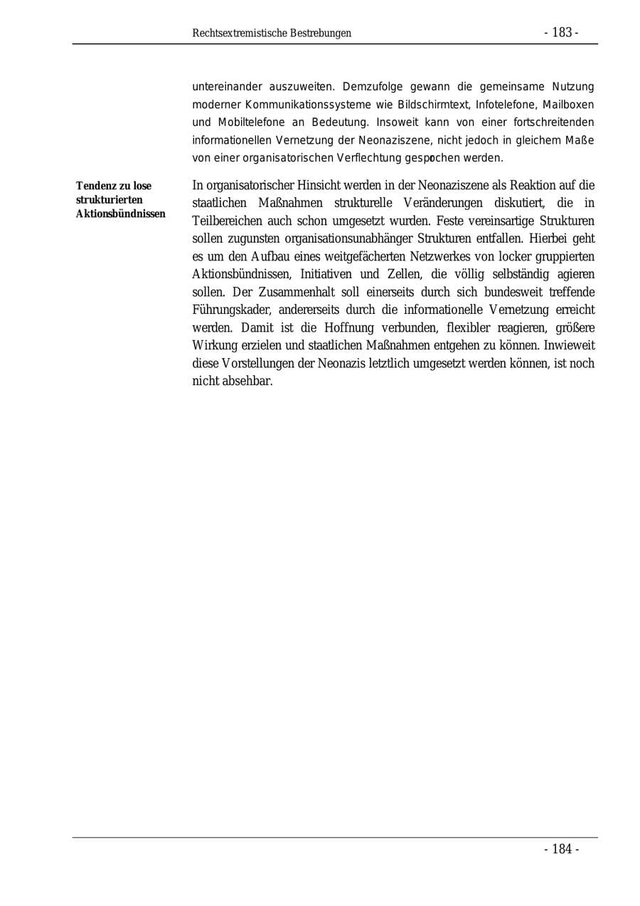 Seite 183 des Verfassungsschutzbericht 1995 Bund