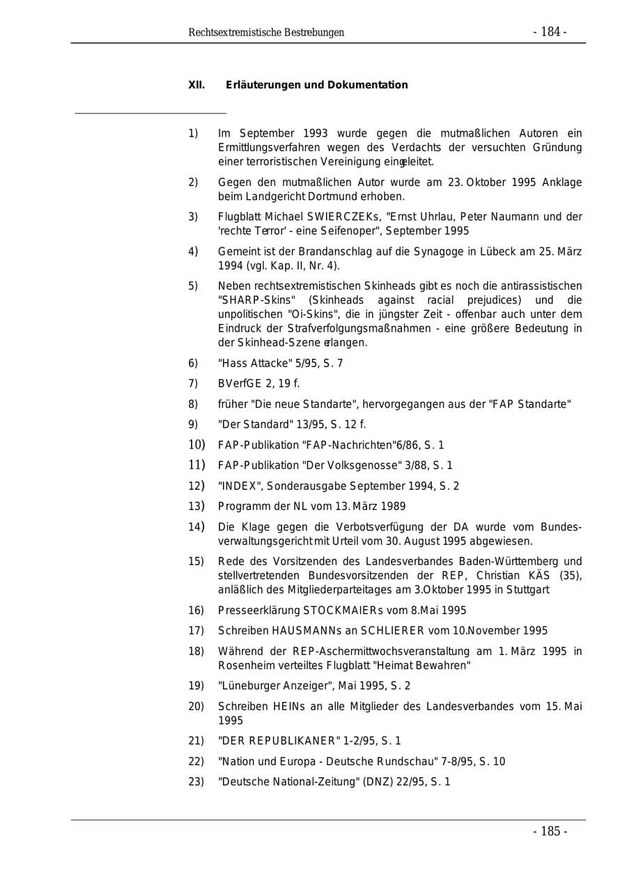Seite 184 des Verfassungsschutzbericht 1995 Bund