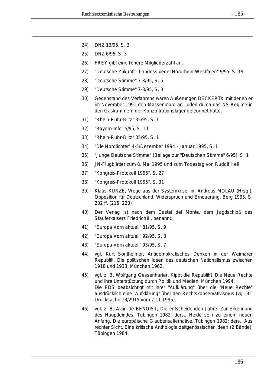 Seite 185 des Verfassungsschutzbericht 1995 Bund