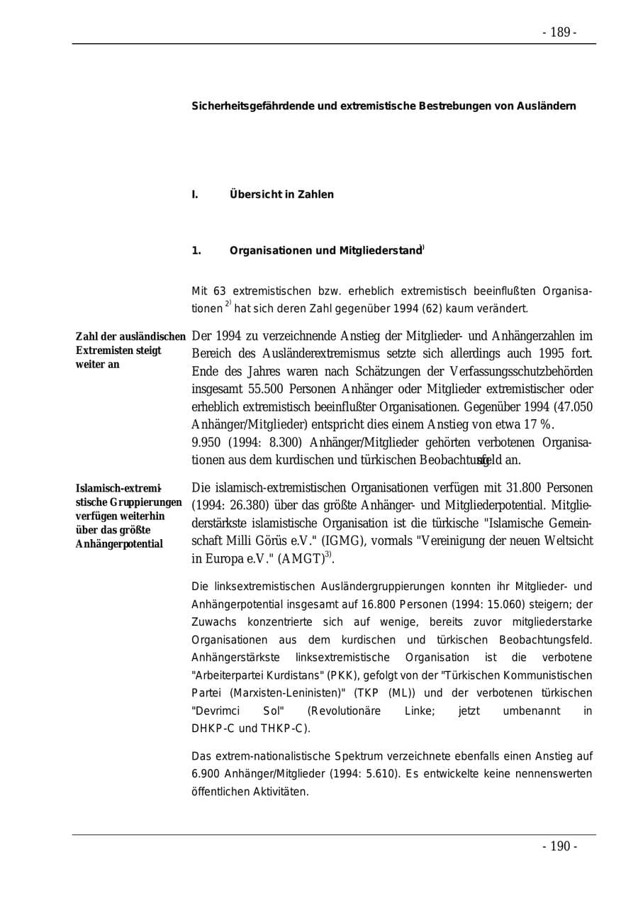 Seite 189 des Verfassungsschutzbericht 1995 Bund