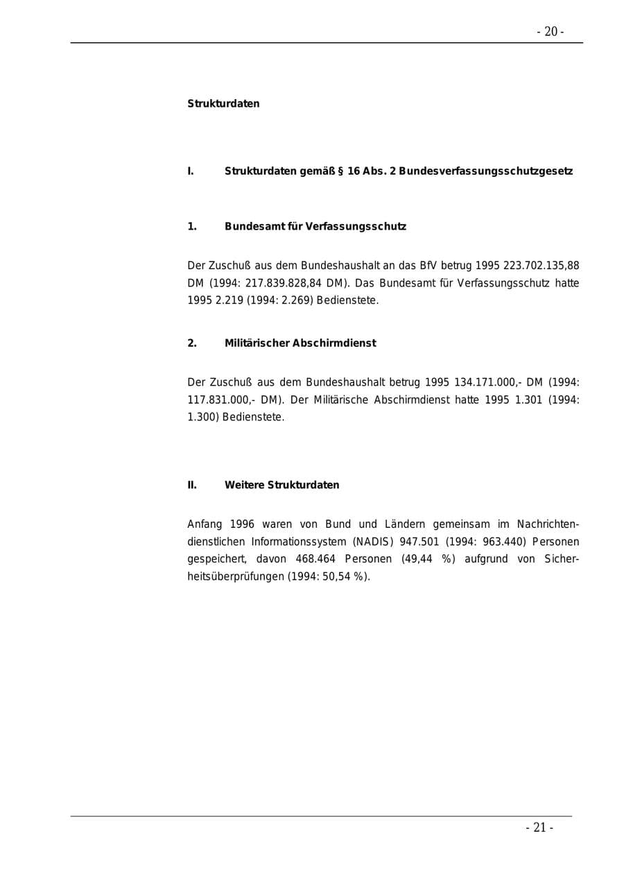 Seite 20 des Verfassungsschutzbericht 1995 Bund