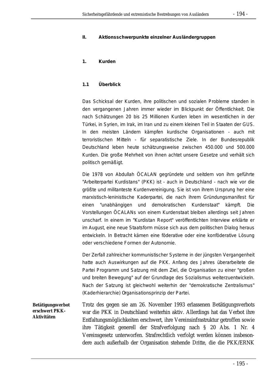 Seite 194 des Verfassungsschutzbericht 1995 Bund