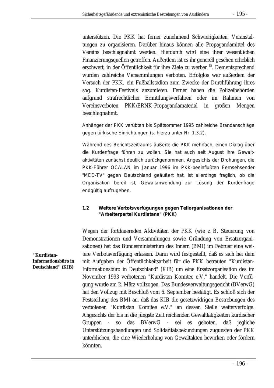 Seite 195 des Verfassungsschutzbericht 1995 Bund
