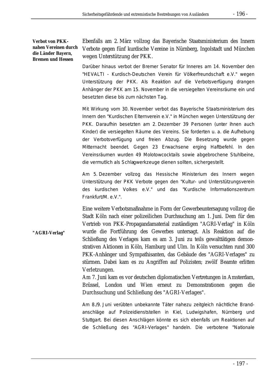 Seite 196 des Verfassungsschutzbericht 1995 Bund