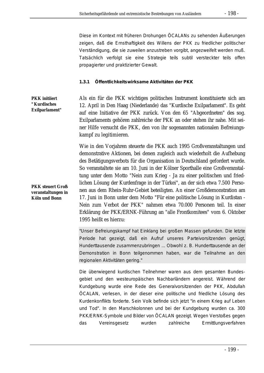 Seite 198 des Verfassungsschutzbericht 1995 Bund