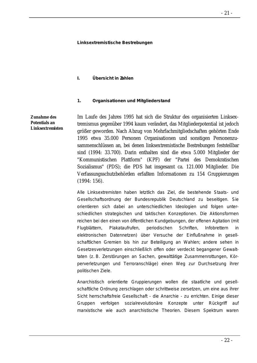 Seite 21 des Verfassungsschutzbericht 1995 Bund
