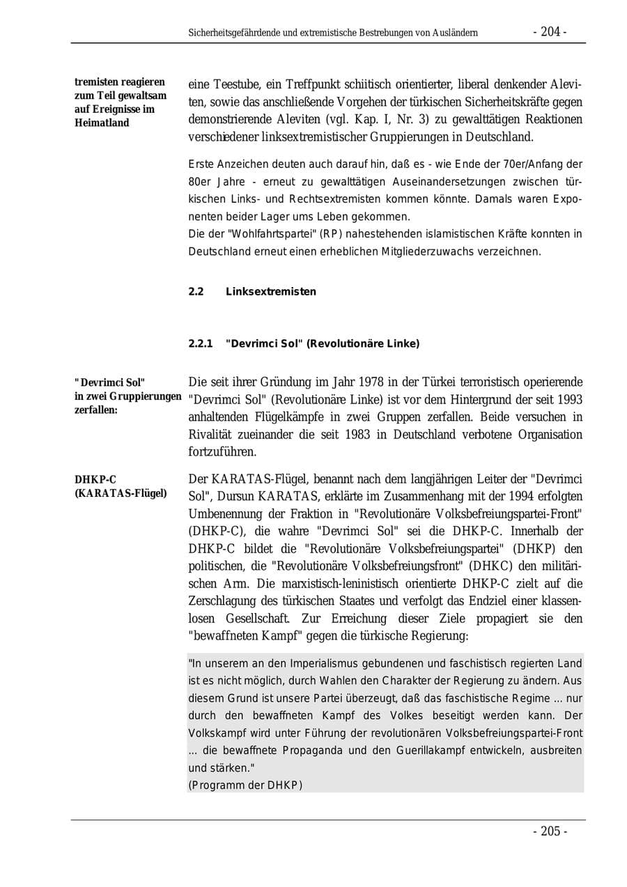 Seite 204 des Verfassungsschutzbericht 1995 Bund