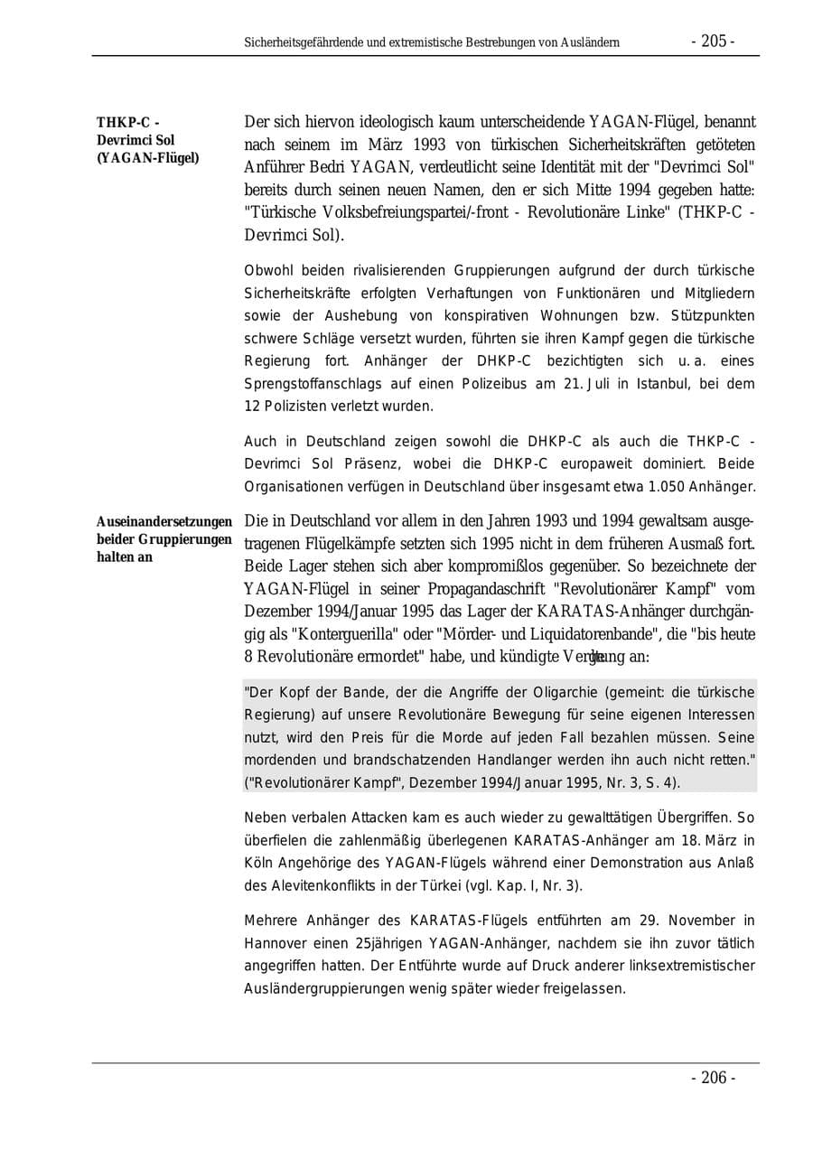 Seite 205 des Verfassungsschutzbericht 1995 Bund