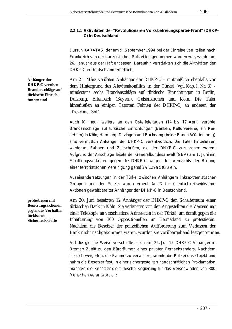 Seite 206 des Verfassungsschutzbericht 1995 Bund