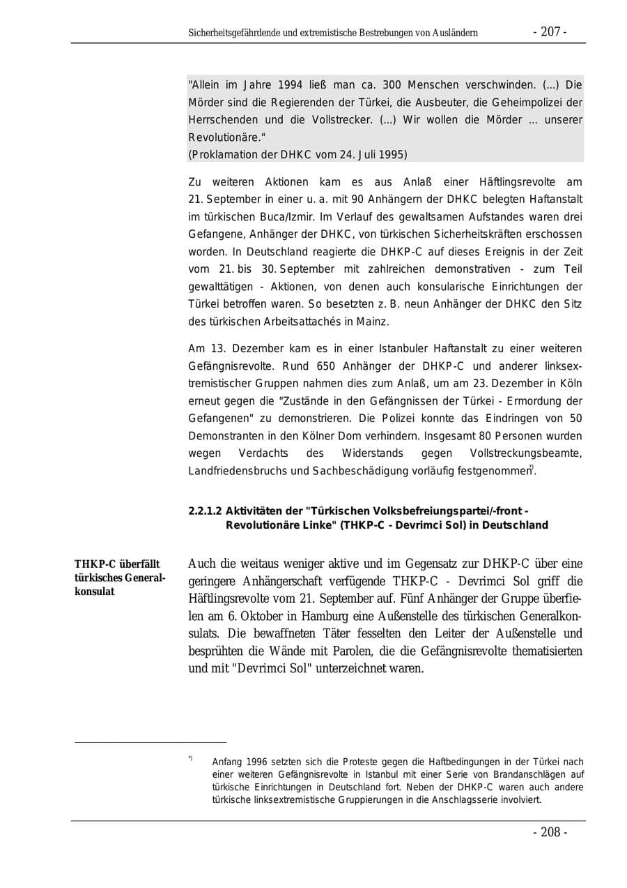 Seite 207 des Verfassungsschutzbericht 1995 Bund