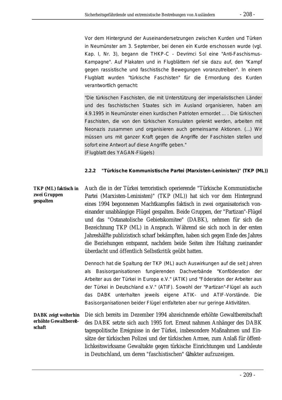 Seite 208 des Verfassungsschutzbericht 1995 Bund