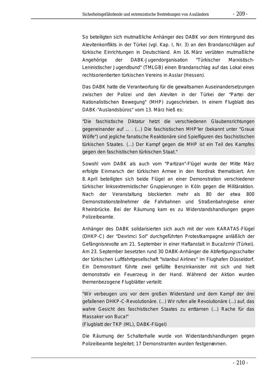 Seite 209 des Verfassungsschutzbericht 1995 Bund