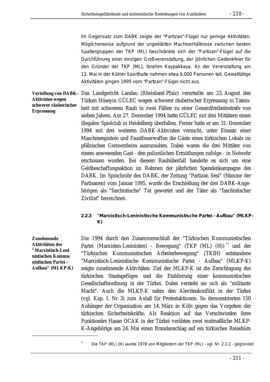 Seite 210 des Verfassungsschutzbericht 1995 Bund