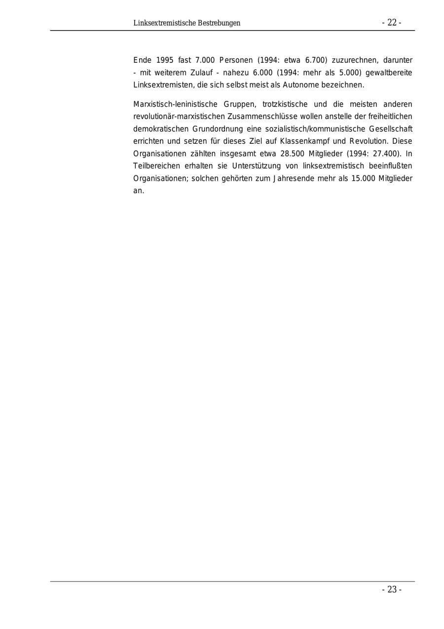 Seite 22 des Verfassungsschutzbericht 1995 Bund