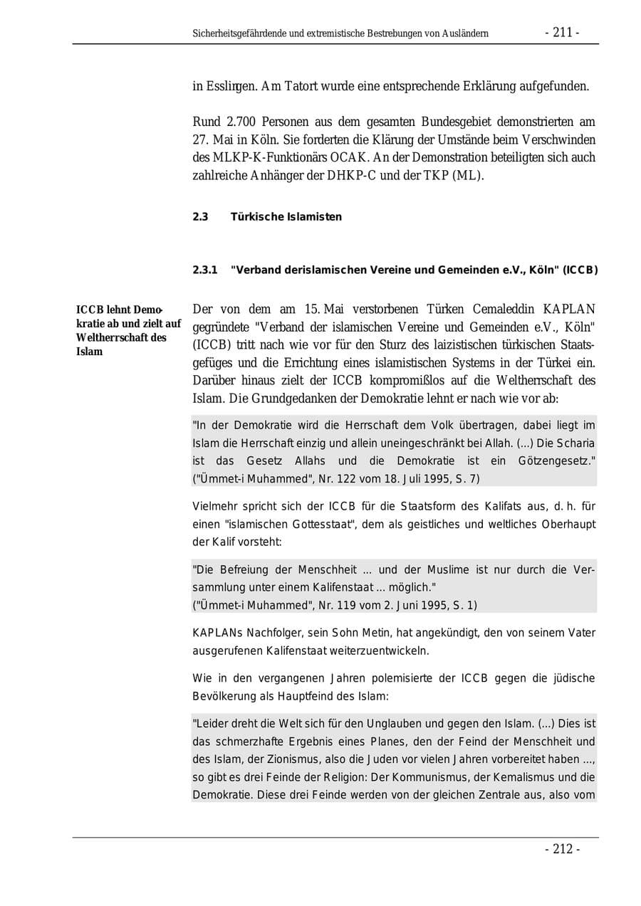 Seite 211 des Verfassungsschutzbericht 1995 Bund