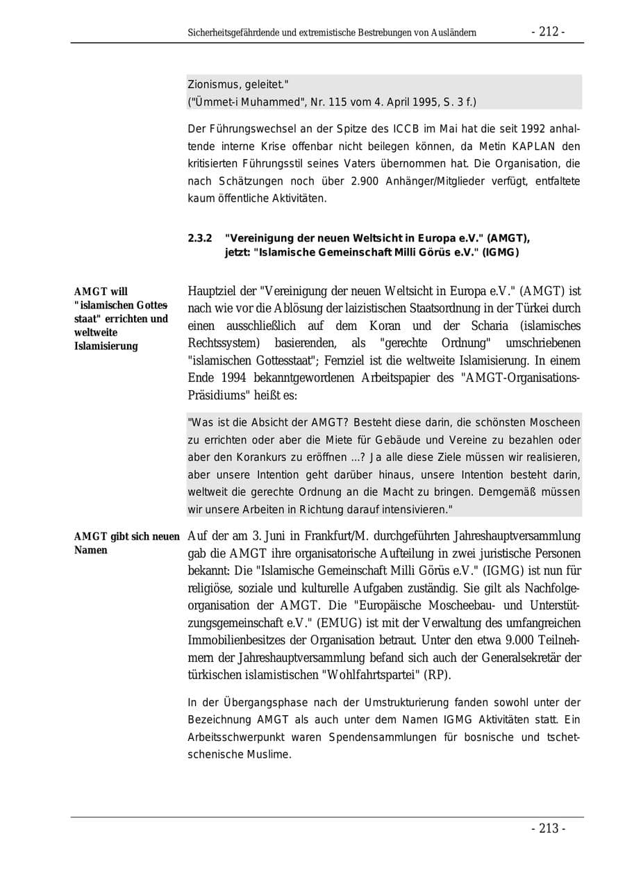 Seite 212 des Verfassungsschutzbericht 1995 Bund