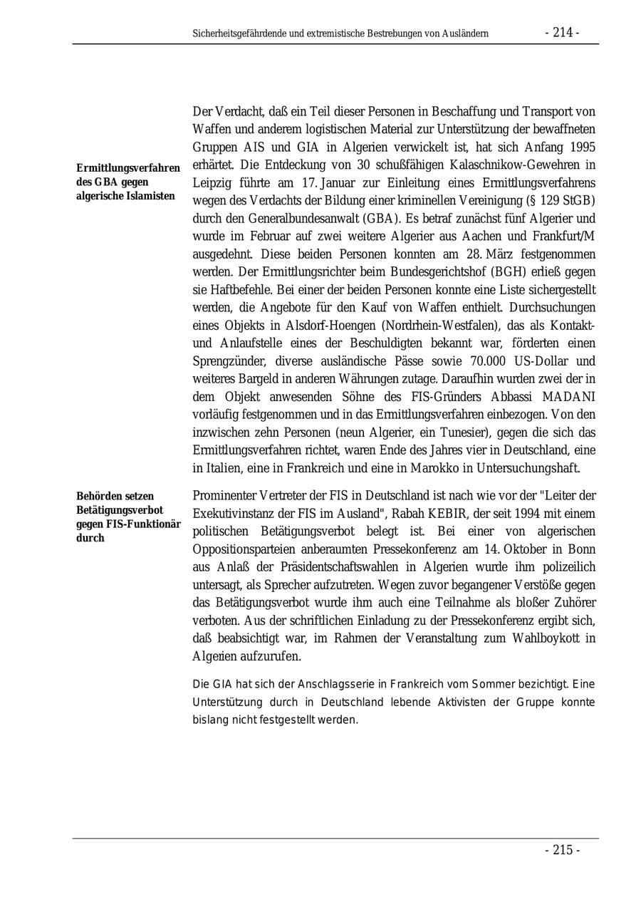 Seite 214 des Verfassungsschutzbericht 1995 Bund