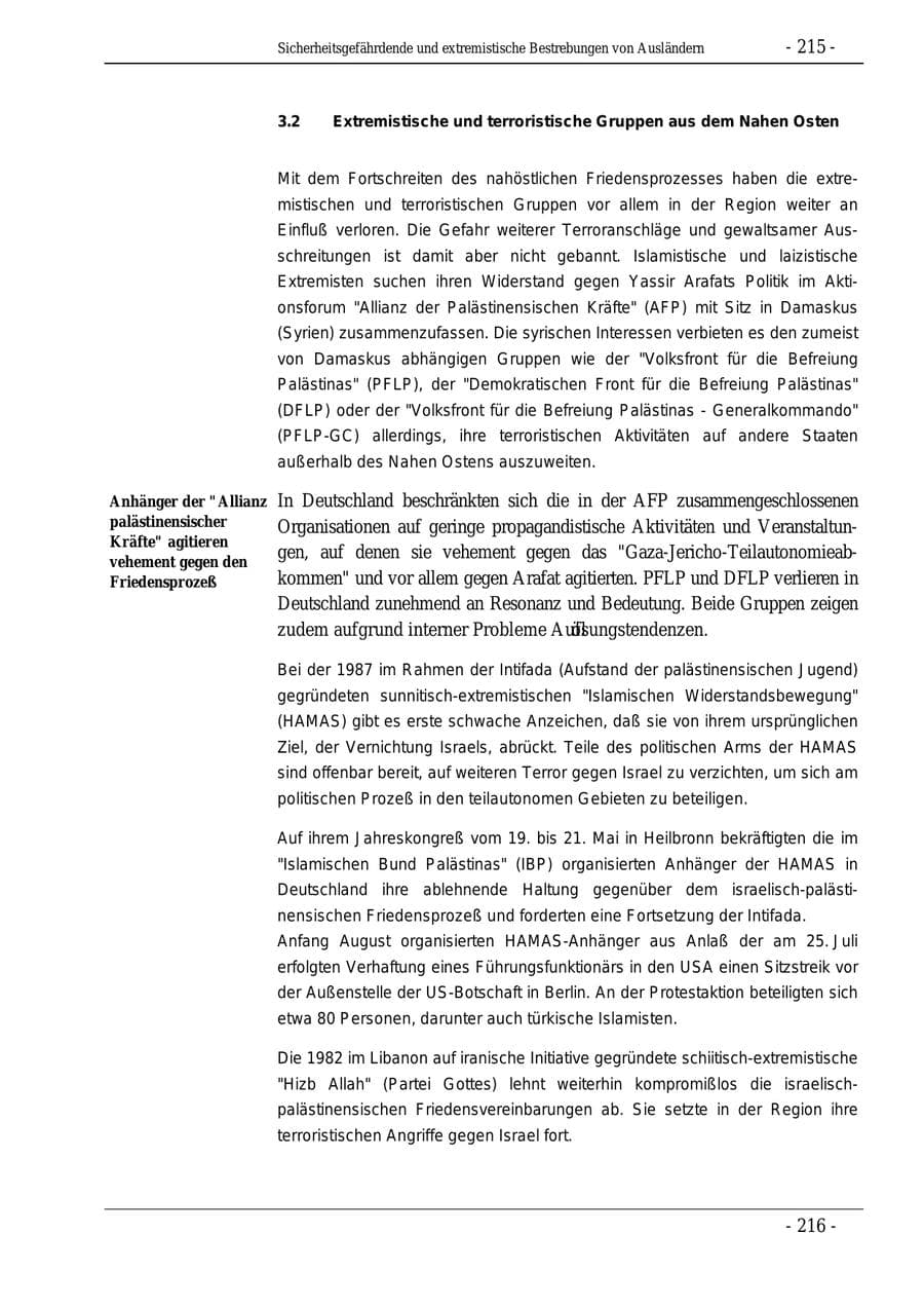Seite 215 des Verfassungsschutzbericht 1995 Bund