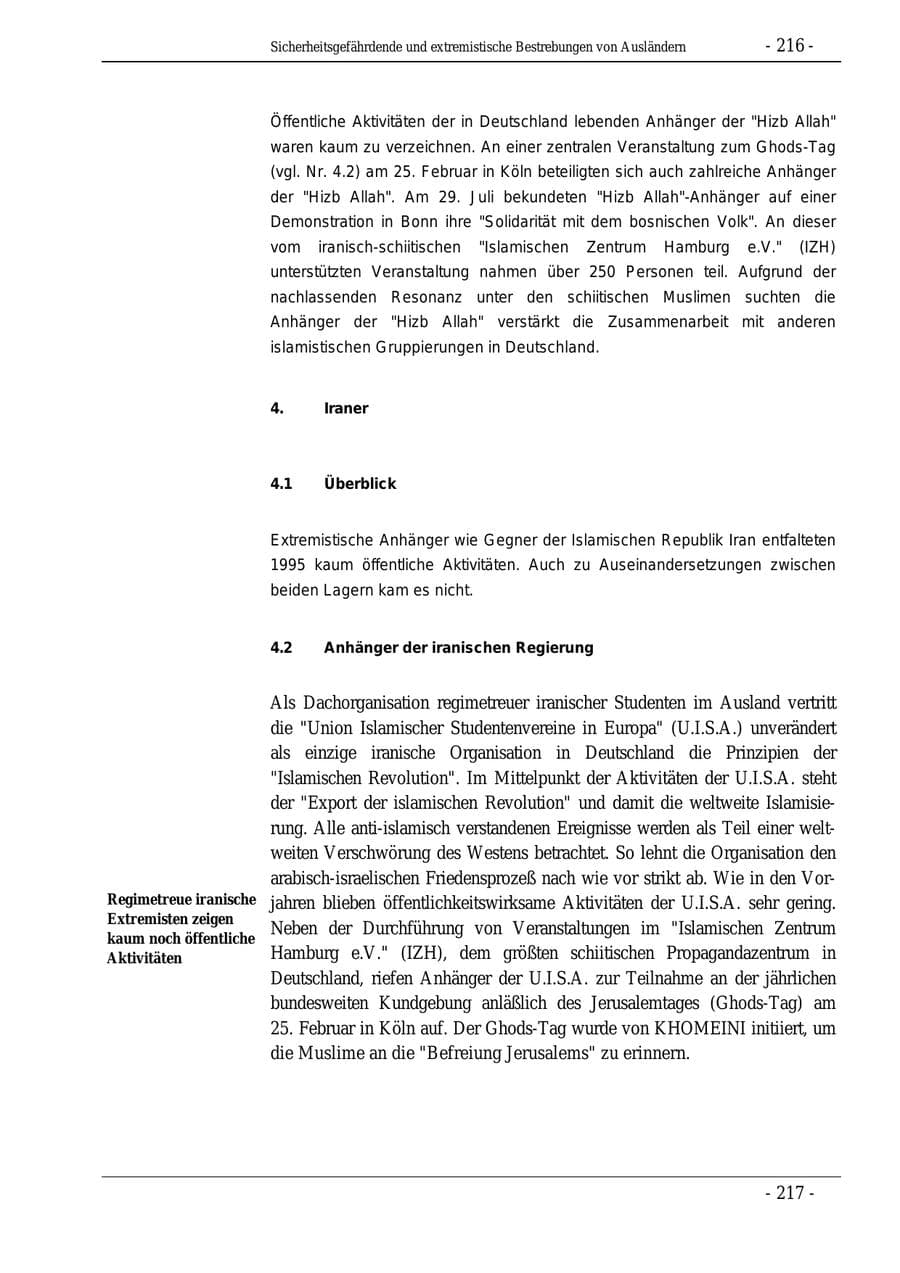 Seite 216 des Verfassungsschutzbericht 1995 Bund