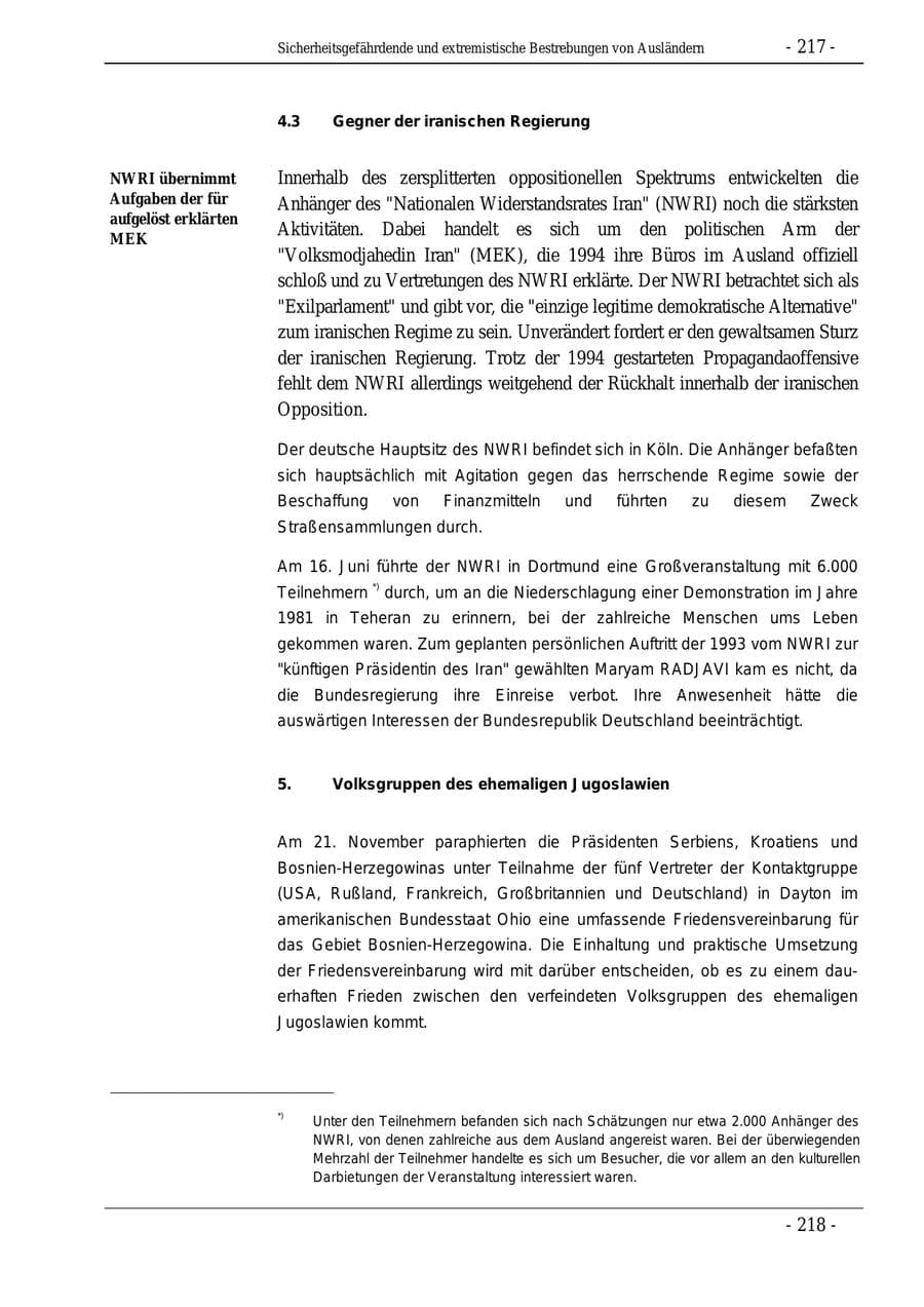 Seite 217 des Verfassungsschutzbericht 1995 Bund