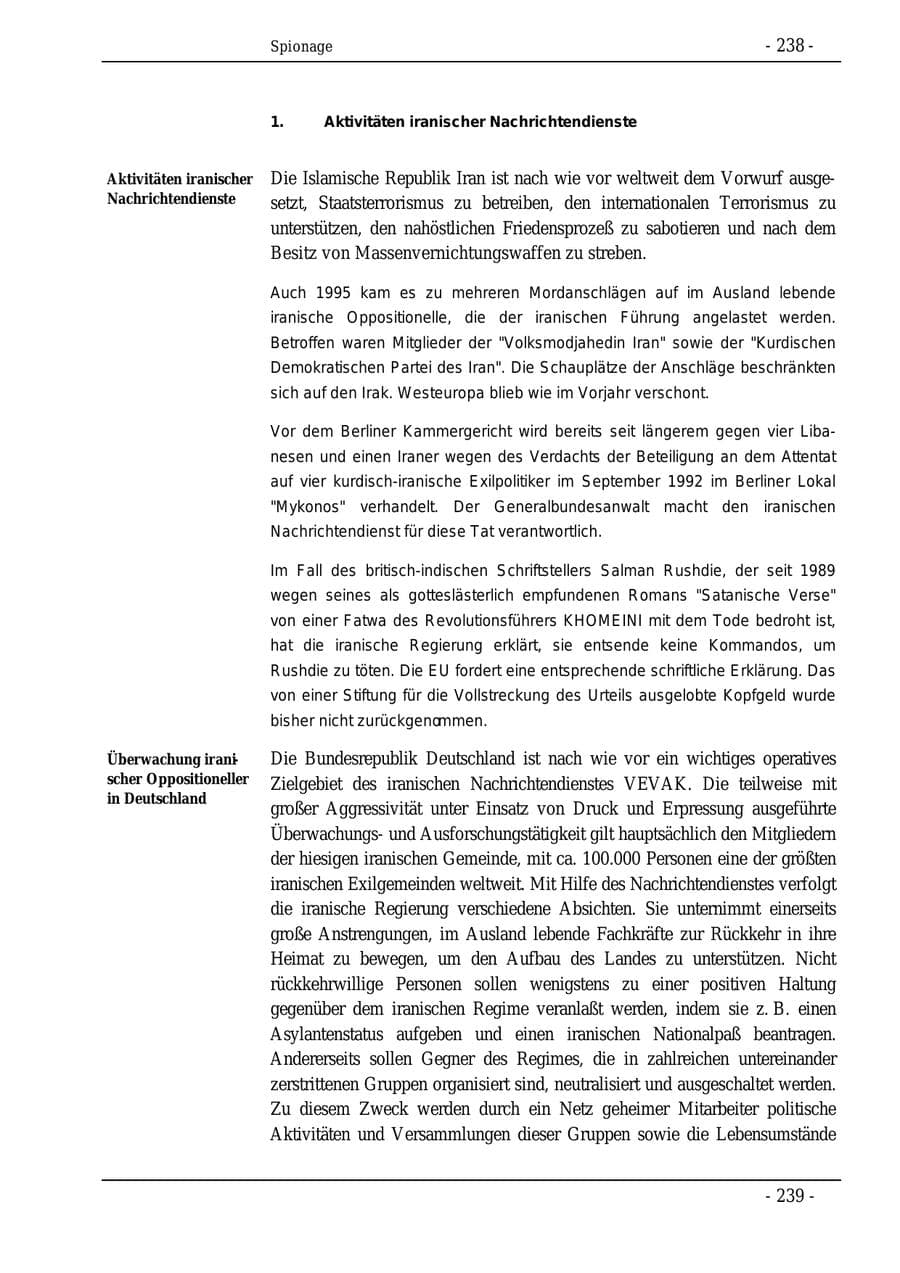 Seite 238 des Verfassungsschutzbericht 1995 Bund
