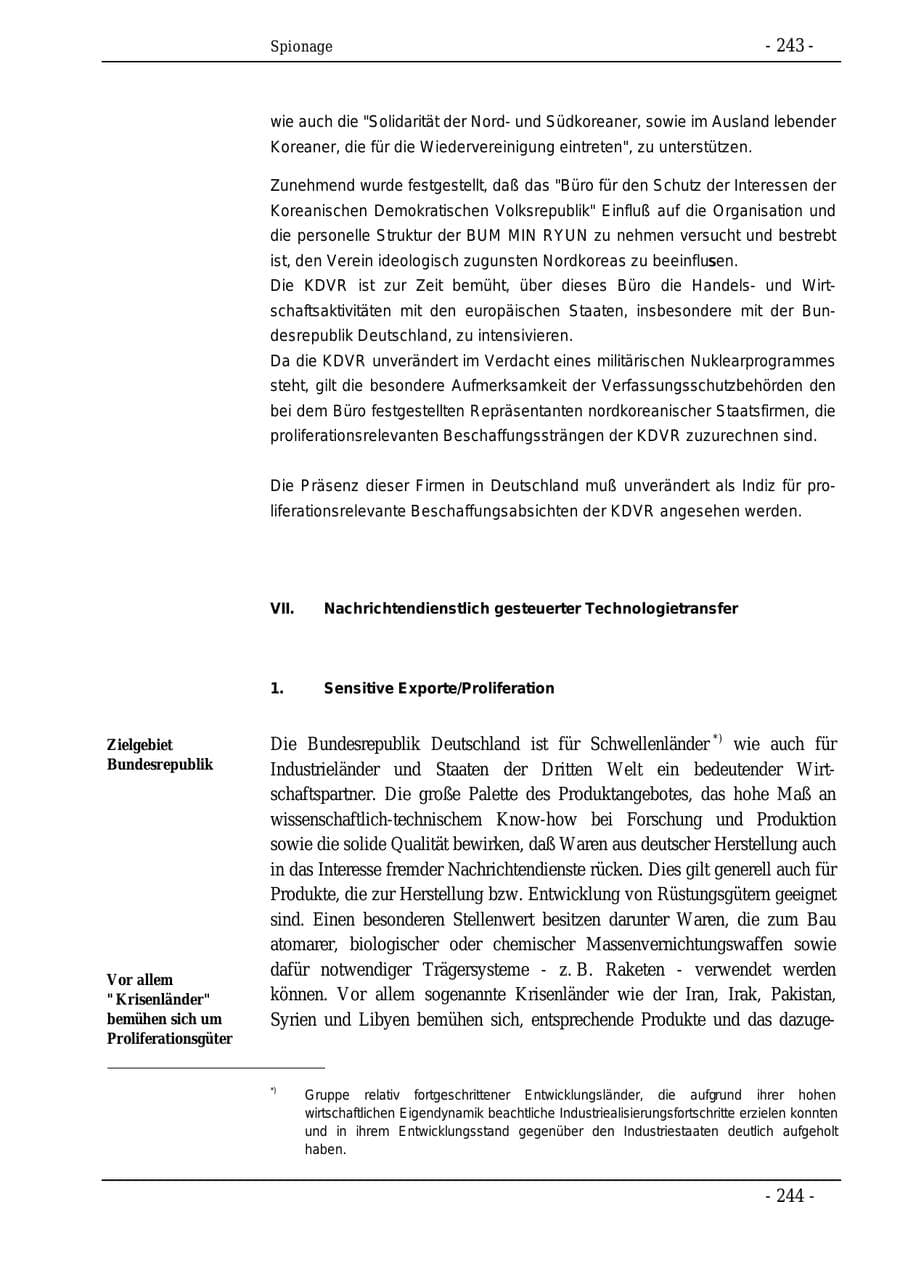 Seite 243 des Verfassungsschutzbericht 1995 Bund