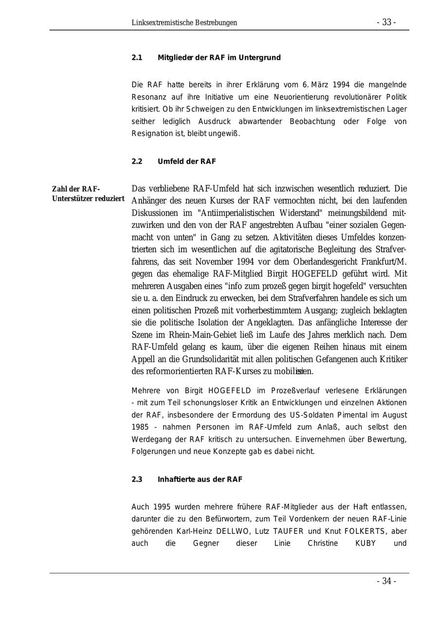 Seite 33 des Verfassungsschutzbericht 1995 Bund