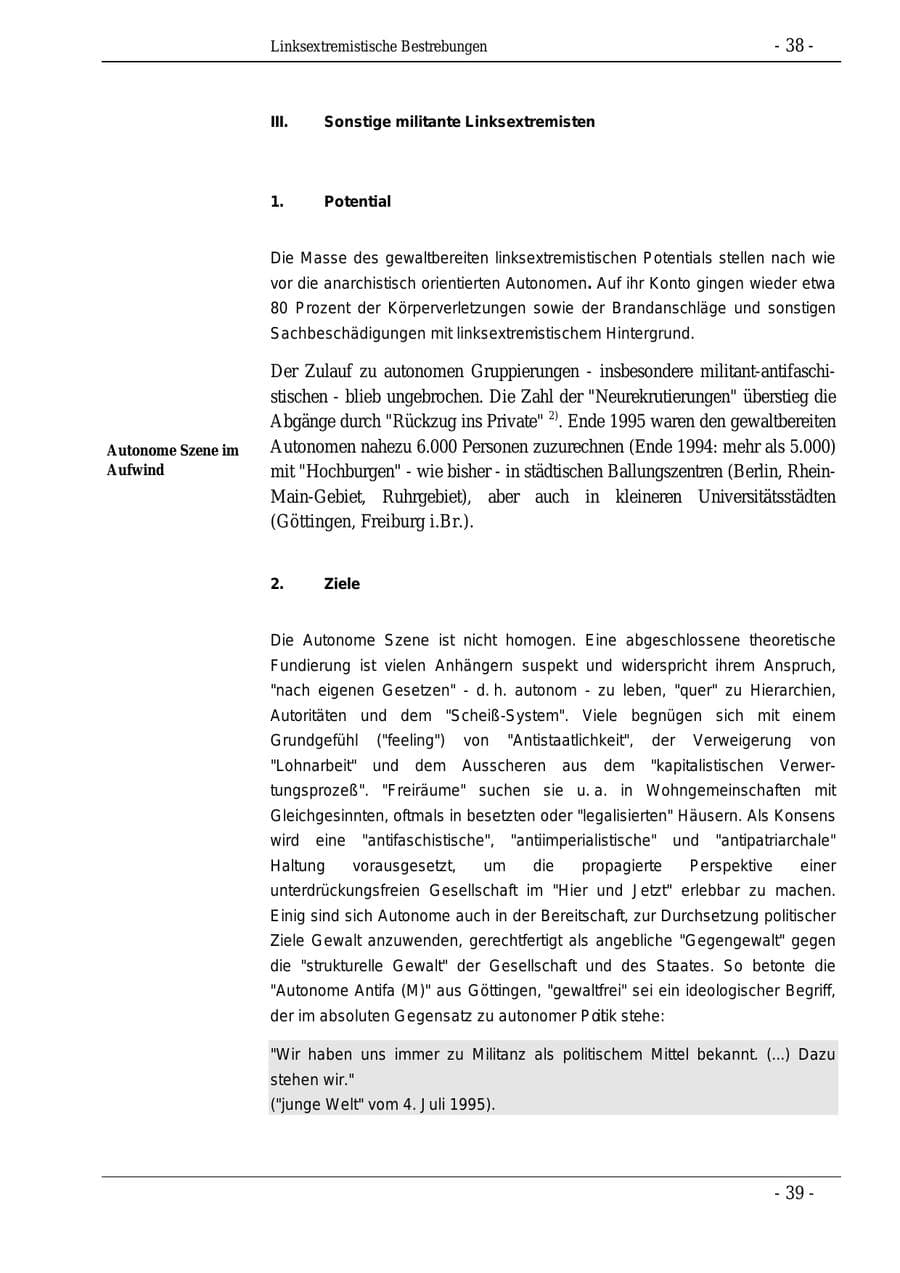 Seite 38 des Verfassungsschutzbericht 1995 Bund