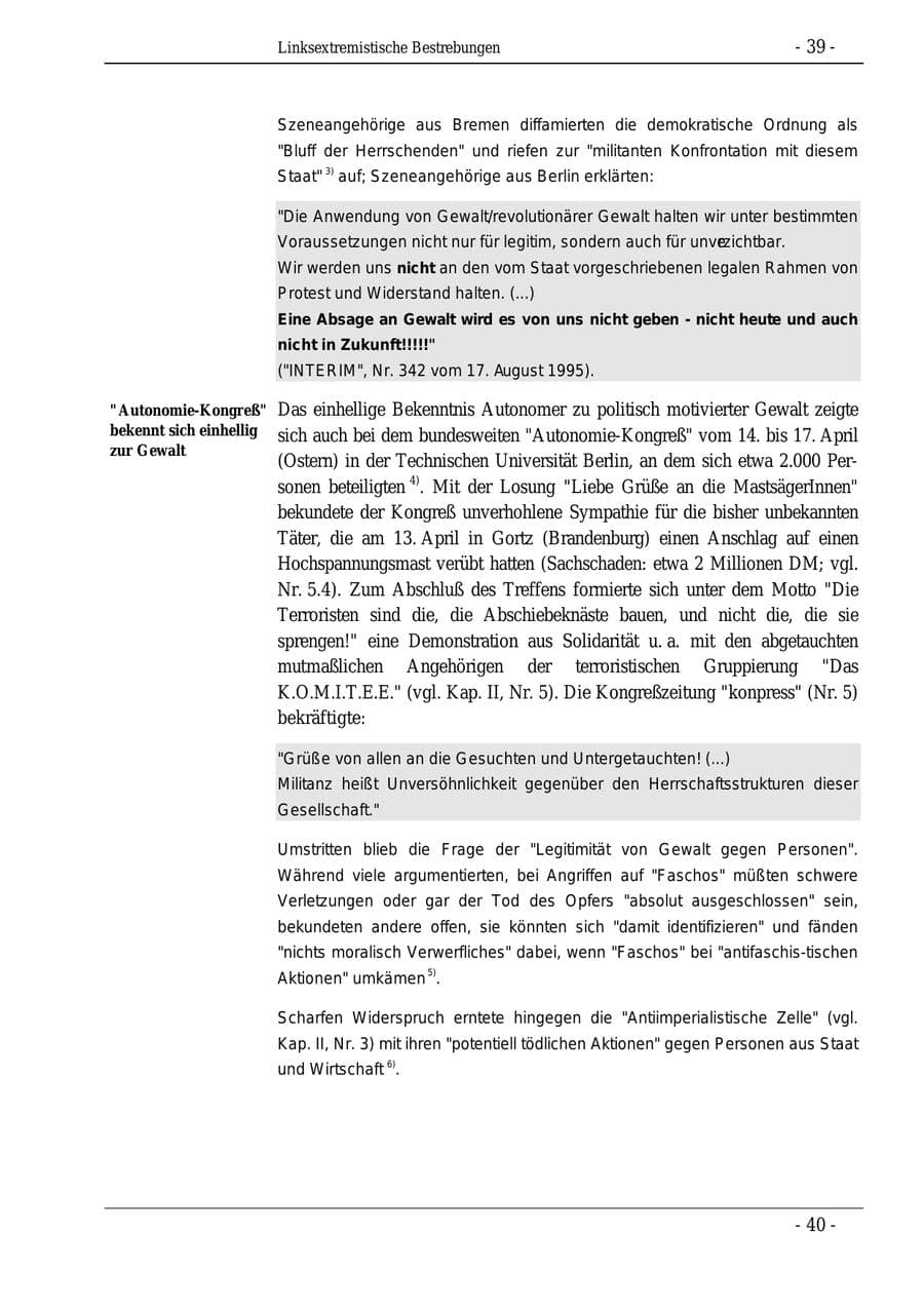 Seite 39 des Verfassungsschutzbericht 1995 Bund