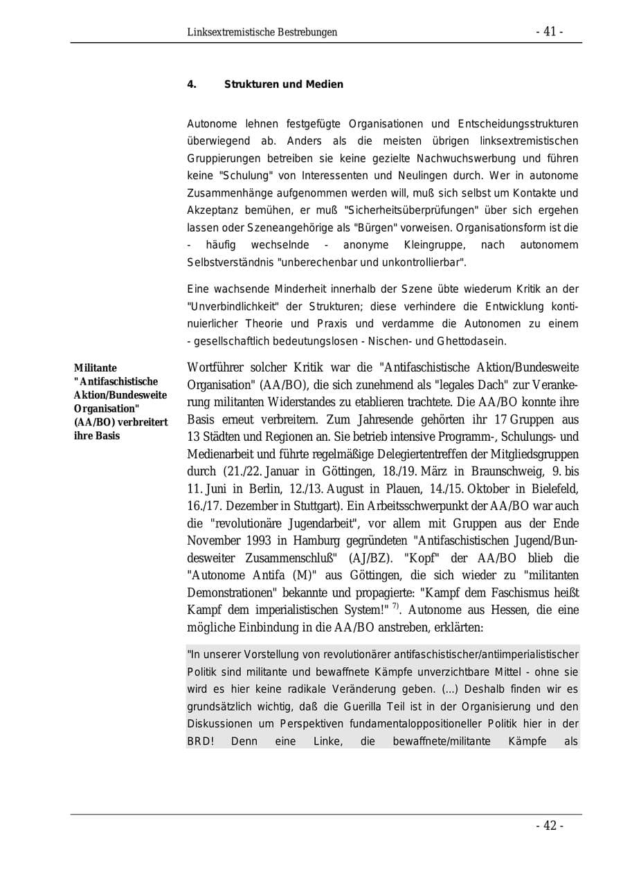 Seite 41 des Verfassungsschutzbericht 1995 Bund