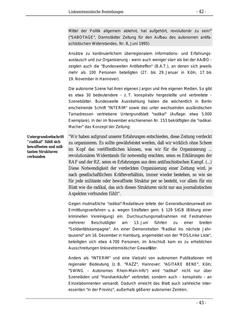 Seite 42 des Verfassungsschutzbericht 1995 Bund