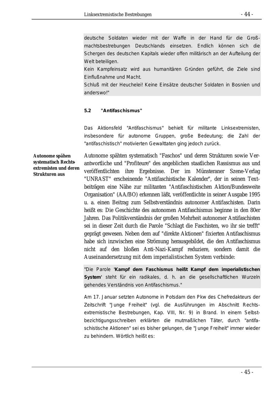 Seite 44 des Verfassungsschutzbericht 1995 Bund