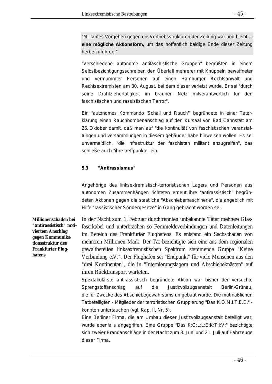 Seite 45 des Verfassungsschutzbericht 1995 Bund