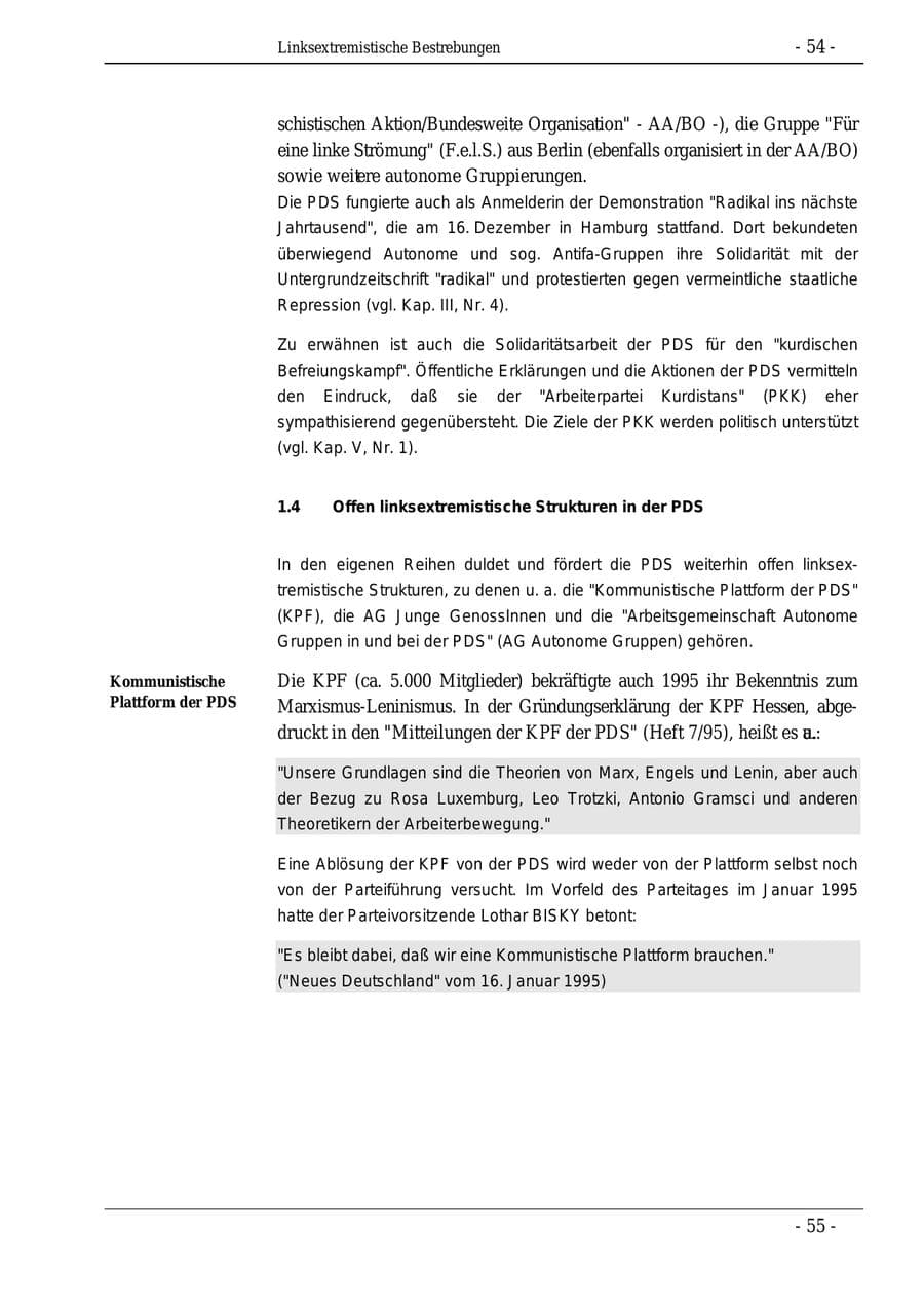 Seite 54 des Verfassungsschutzbericht 1995 Bund