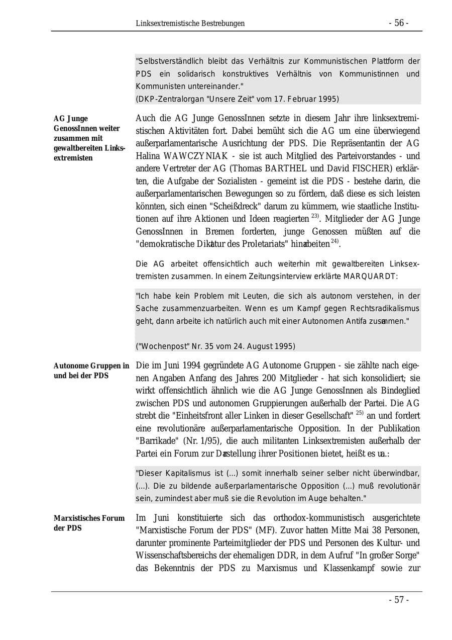 Seite 56 des Verfassungsschutzbericht 1995 Bund