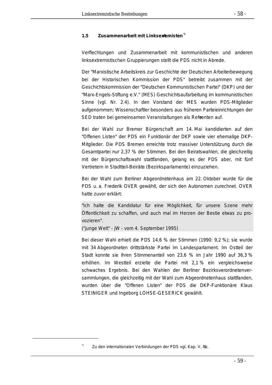 Seite 58 des Verfassungsschutzbericht 1995 Bund