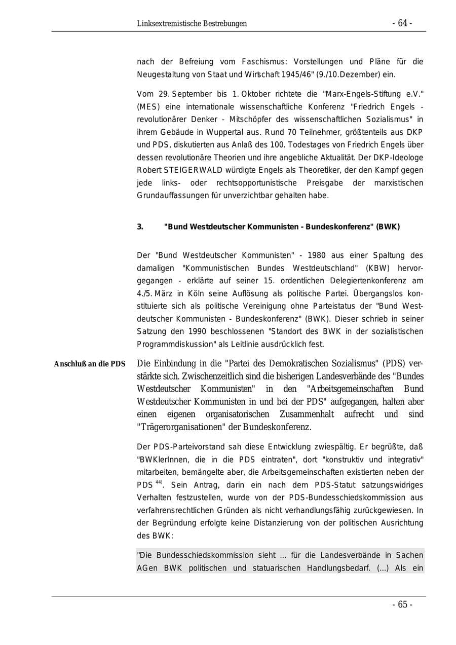 Seite 64 des Verfassungsschutzbericht 1995 Bund