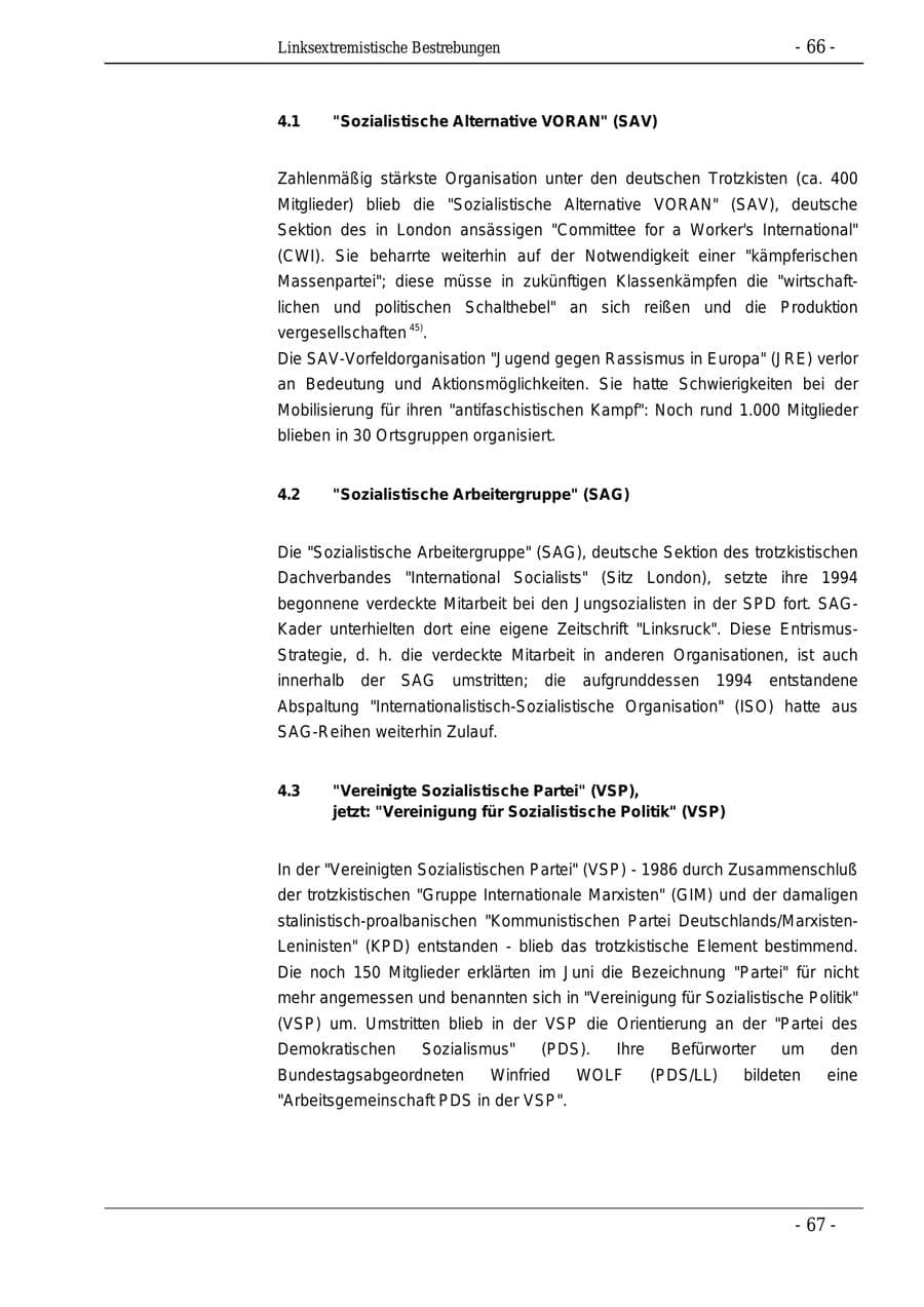Seite 66 des Verfassungsschutzbericht 1995 Bund